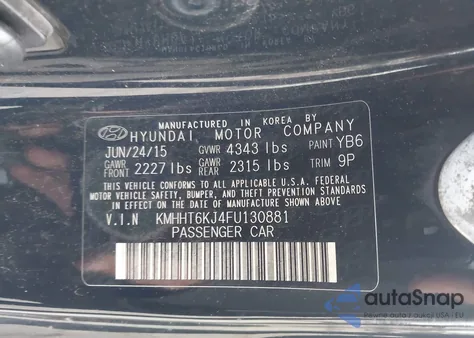 2015 Hyundai Genesis 3.8 Base из США, поврежденный, VIN KMHHT6KJ4FU130881